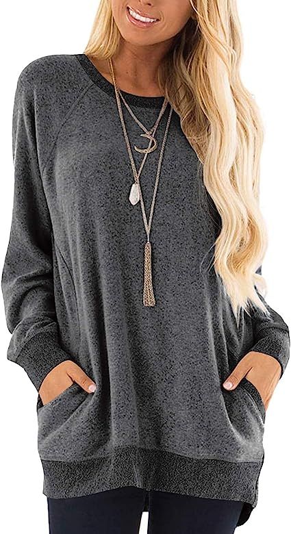 NSQTBA Womens Casual Sweatshirts Long Sleeve Oversized Sweaters with Pocket Shirts Tunic Tops S-2... | Amazon (US)