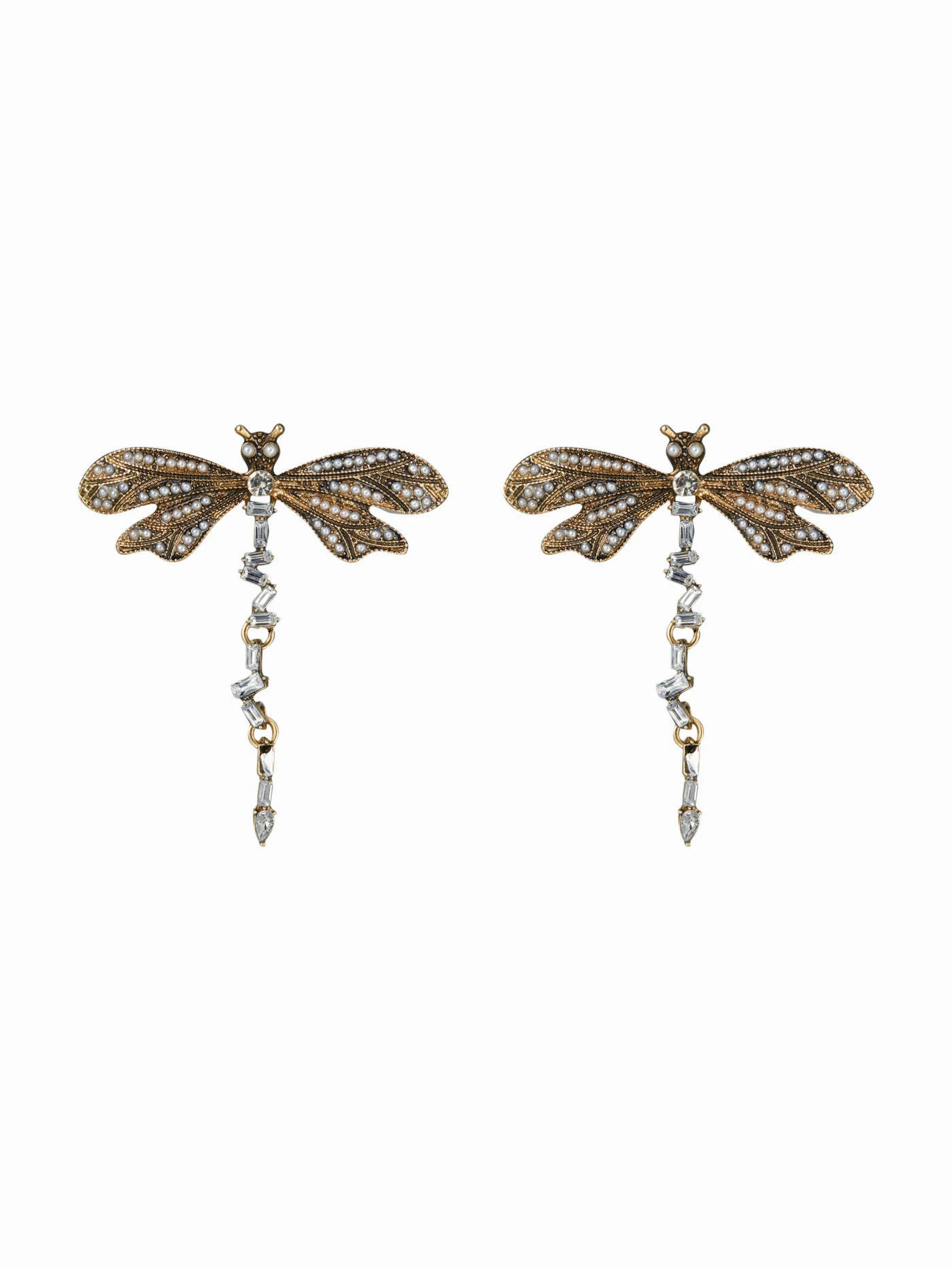 RHINESTONE & FAUX PEARL DECOR DRAGONFLY DROP EARRINGS | Cider