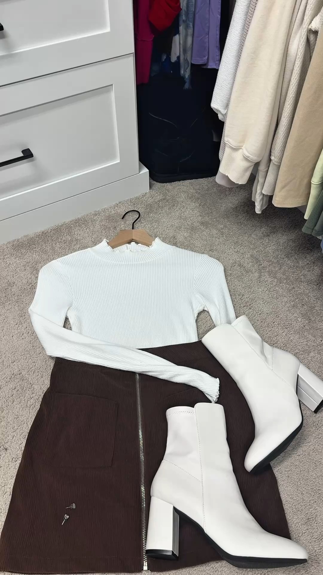 Cozy meets chic 🤎✨ This ribbed mock neck, corduroy mini, and statement boots combo is the perfect fall outfit for coffee runs, pumpkin patch days, or just looking effortlessly put together. 🍂👢

#FallOutfitInspo #OOTD #FallFashion #ClosetGoals #StyleReel #WardrobeInspo #MinimalChic #CorduroyStyle #BootSeason #FallStyleVibes

#LTKU #LTKFindsUnder100 #LTKSeasonal