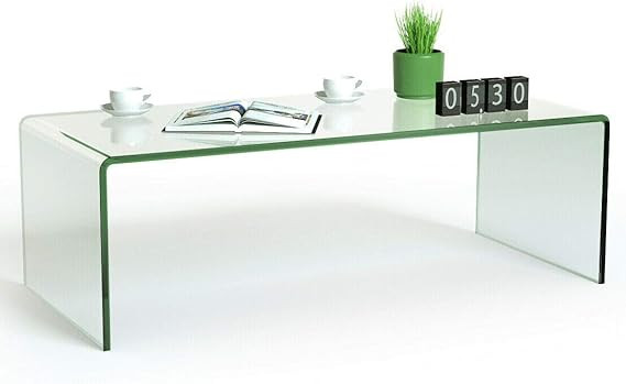 Tangkula Glass Coffee Table, 42.5" L × 20" W ×14" H, Modern Clear Tempered Glass Coffee Table f... | Amazon (US)