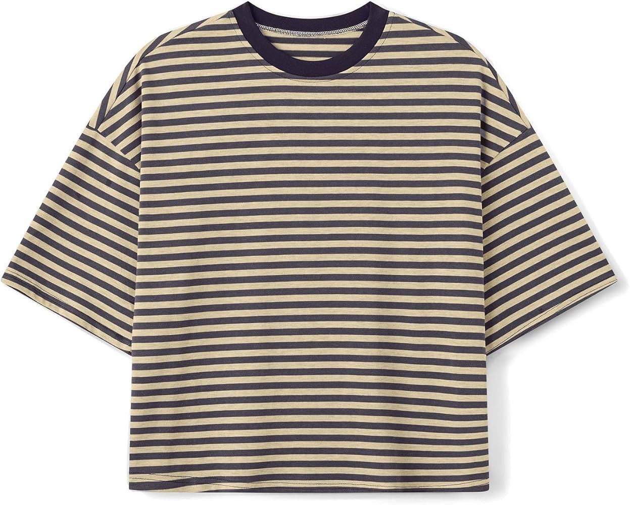 KOSUSANILL Oversized Striped Shirt Women Short Sleeve Crewneck Tshirt Cropped Baggy Tee Tops Drop... | Amazon (US)