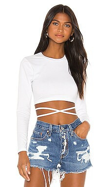 Tatum Tie Back Crop Top in White | Revolve Clothing (Global)
