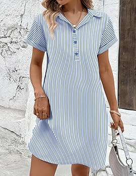 Zeagoo Womens Cotton Shirt Dress Summer Casual Short Sleeve Button Down Beach Cover Up Shirts wit... | Amazon (US)