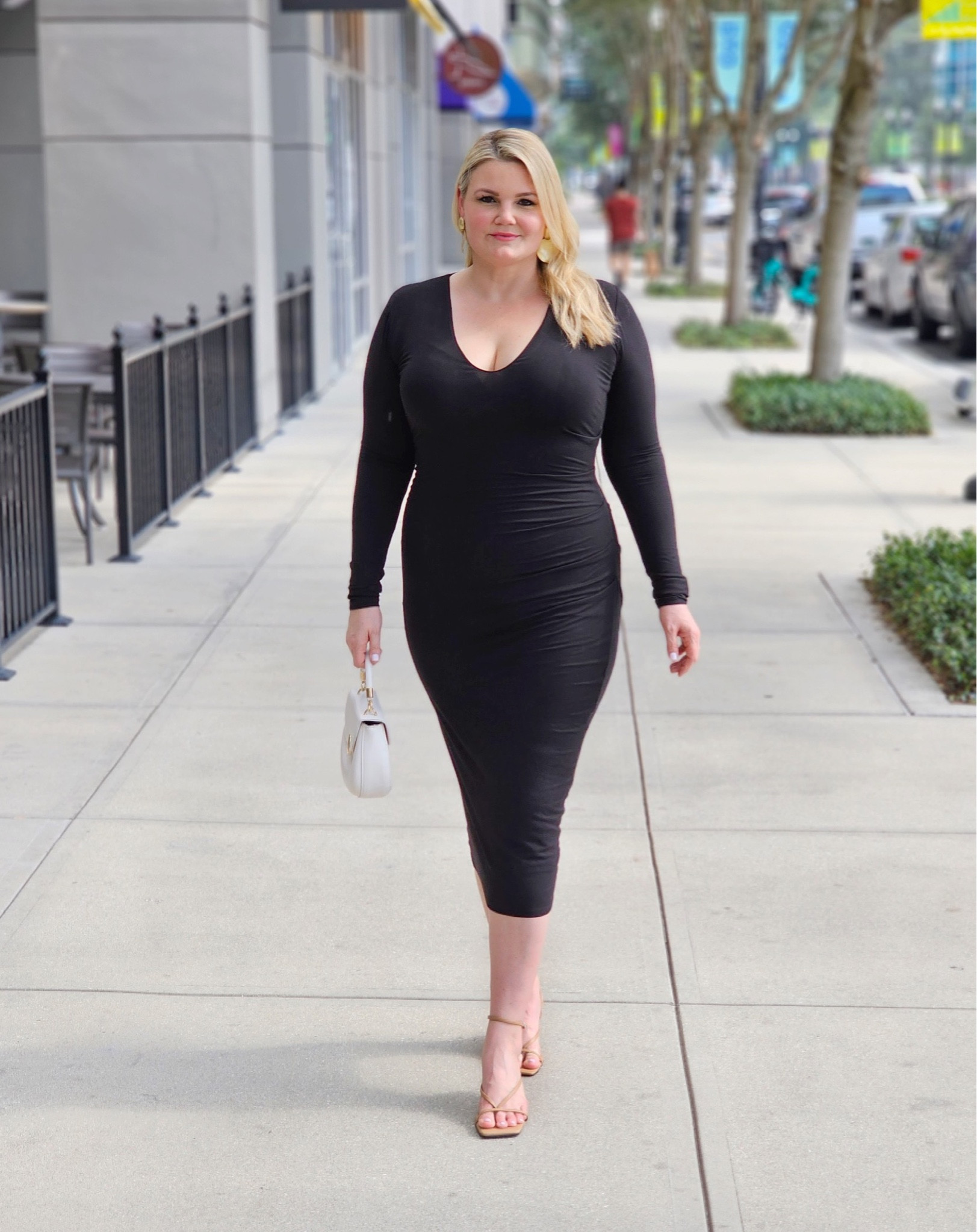 Good American black ruched bodycon dress in size large. Runs TTS. Heels runs TTS. Date night  

#LTKcurves #LTKshoecrush #LTKstyletip