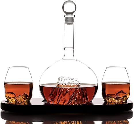 Whiskey Crystal Glass Decanter Sets for Alcohol by Kemstood – Unusual Mountain Decanter for Men... | Amazon (US)