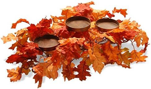 National Tree Company Artificial Fall Centerpiece, Three Candle Holders, Decorated with Maple Lea... | Amazon (US)