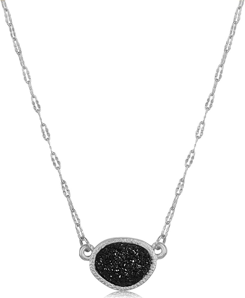 Humble Chic Simulated Druzy Pendant Necklace for Women with Sparkly Oval Stone - Gold, Silver, or... | Amazon (US)