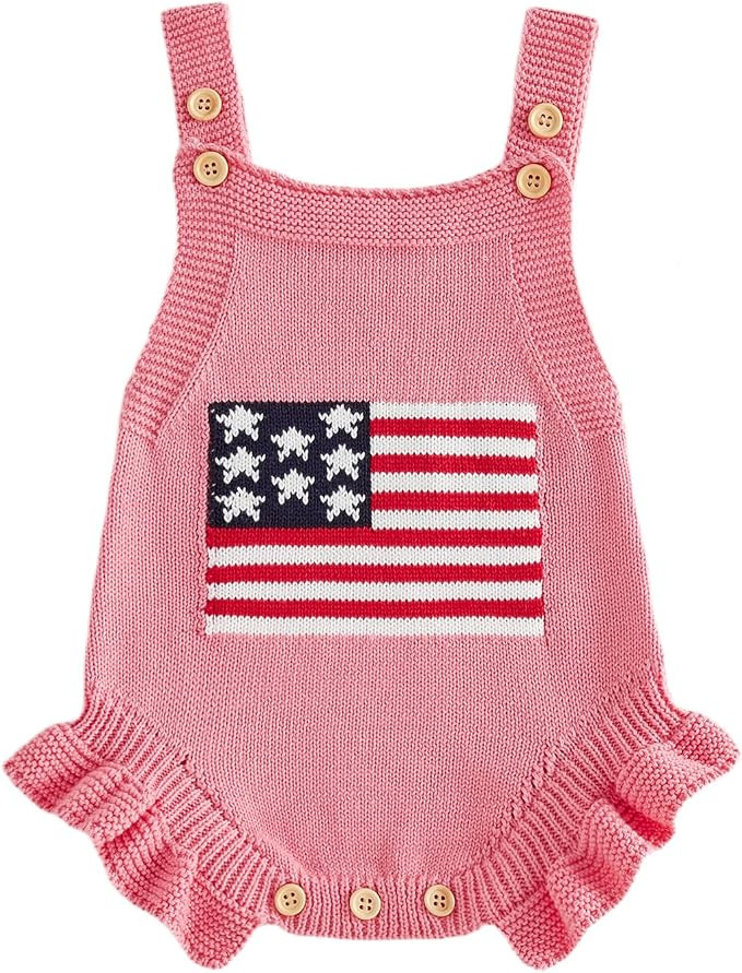 Baby Girl 4th of July Outfit American Flag Embroidery Sleeveless Knit Sweater Romper Bodysuit Inf... | Amazon (US)