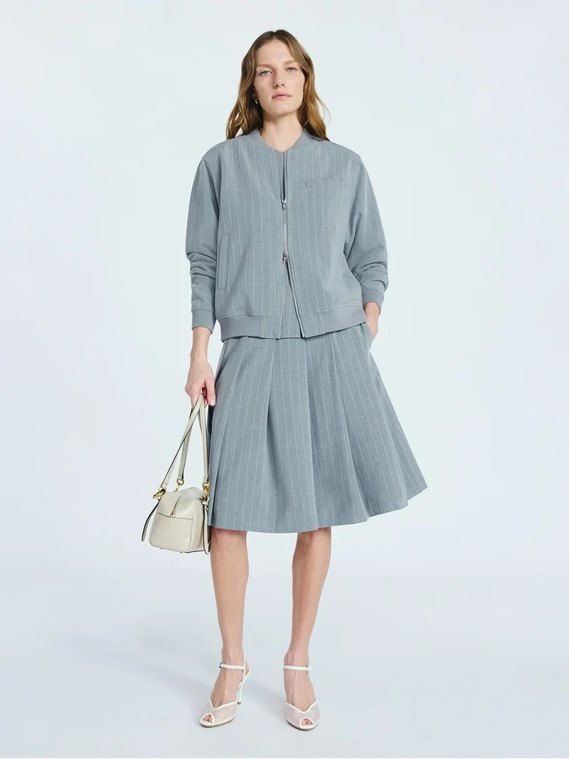 Scoop Women's Pinstripe Bomber Jacket, Midweight, Sizes XS-XXL | Walmart (US)