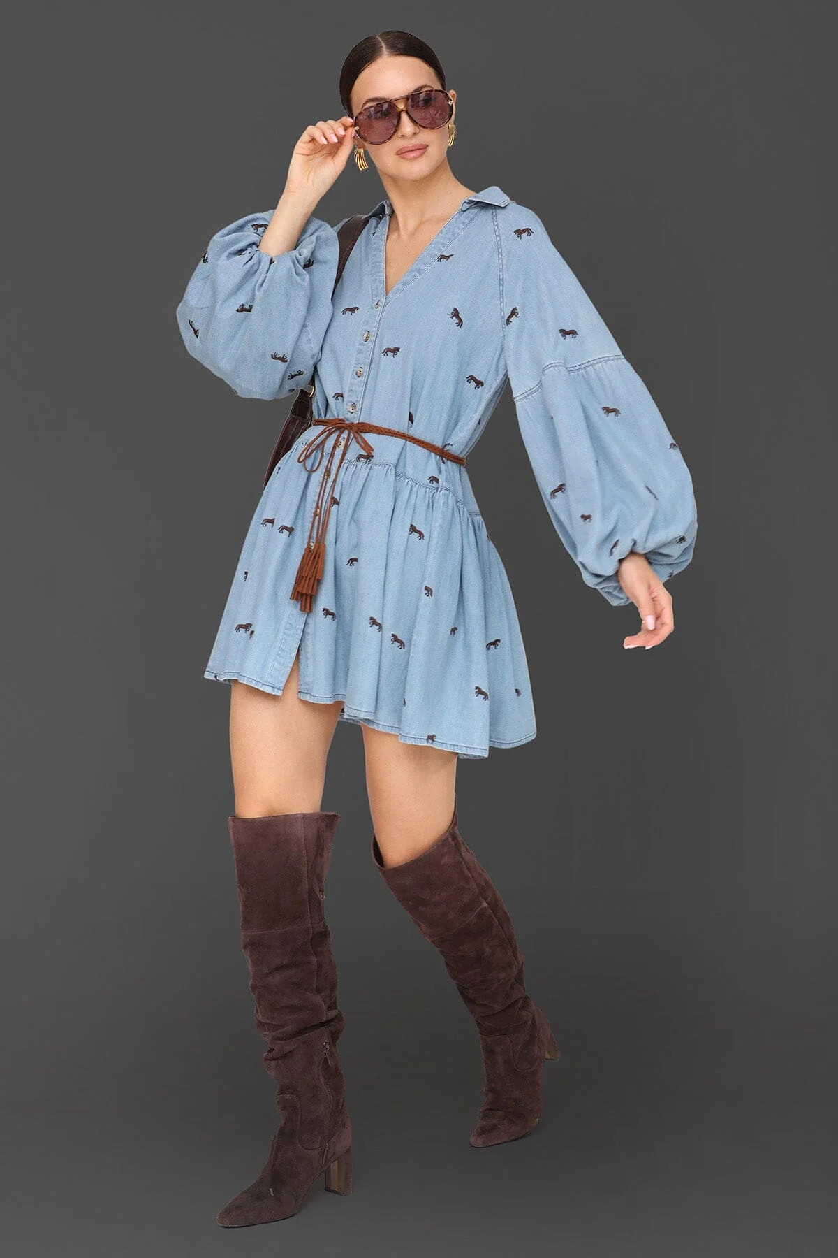 Equine Embroidered Cotton Mini Dress | Avec Les Filles