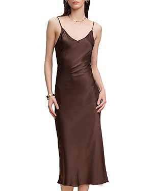 Pure Mulberry Silk Dress for Women Summer Slip Long Dress A Line Sleeveless Cocktail Guest Party ... | Amazon (US)