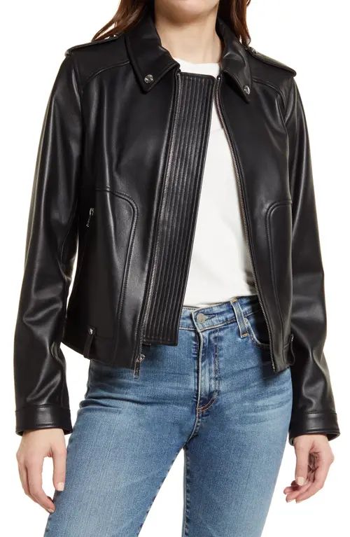Sam Edelman Racing Vibe Leather Jacket in Black at Nordstrom, Size X-Small | Nordstrom