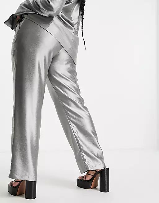 ASOS DESIGN Curve metallic suit pant in silver | ASOS (Global)