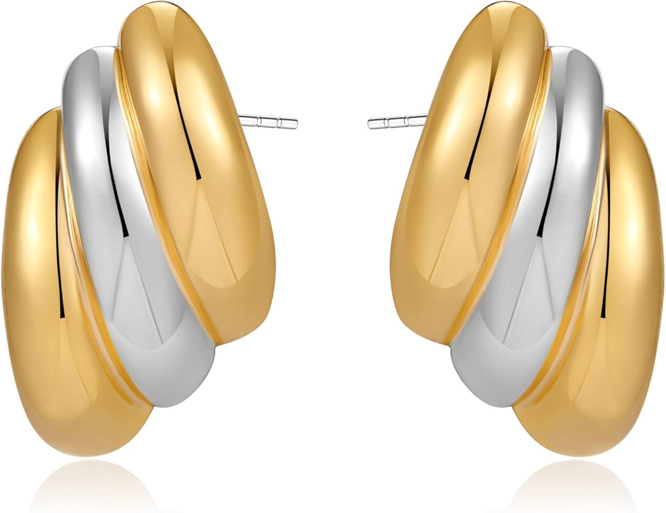 Gold And Silver Earrings Chunky Angel Wing Earrings Mixed Metal Earrings Chunky Hoop Earrings Fas... | Amazon (US)