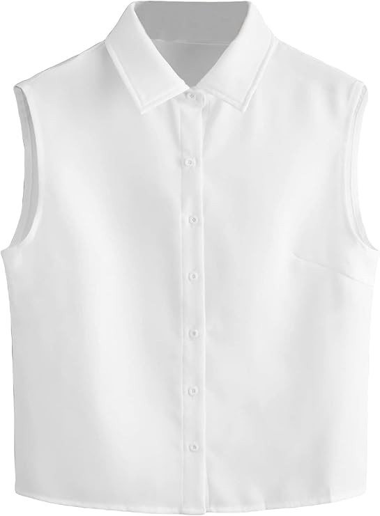 Verdusa Women's Casual Button Down Sleeveless Collar Blouse Top | Amazon (US)