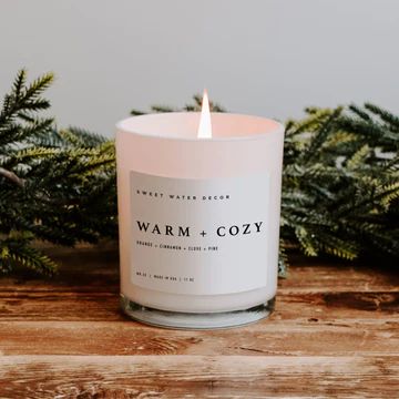 Warm and Cozy Soy Candle - White Jar - 11 oz | Sweet Water Decor, LLC