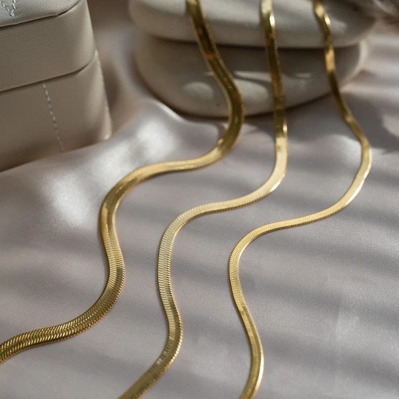 Herringbone Necklace, Snake Necklace, Herringbone Chain, Layered Necklace, Gift for Mom, Waterpro... | Etsy (US)