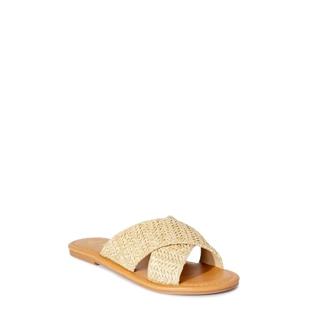 Melrose Ave Vegan Raffia Crossband Flat Slide Sandal (Women's) | Walmart (US)