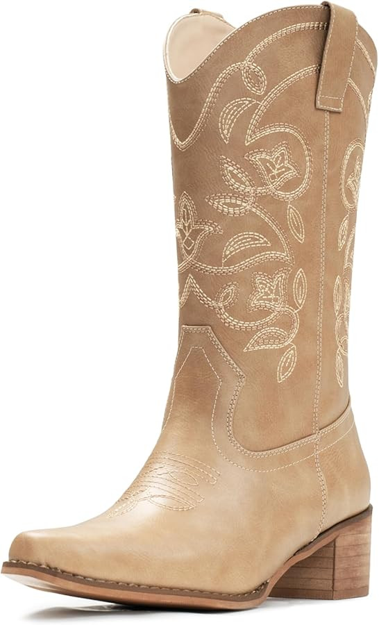 IUV Cowboy Boots For Women Pointy Toe Women's Western Boots Cowgirl Boots Mid Calf Boots | Amazon (US)