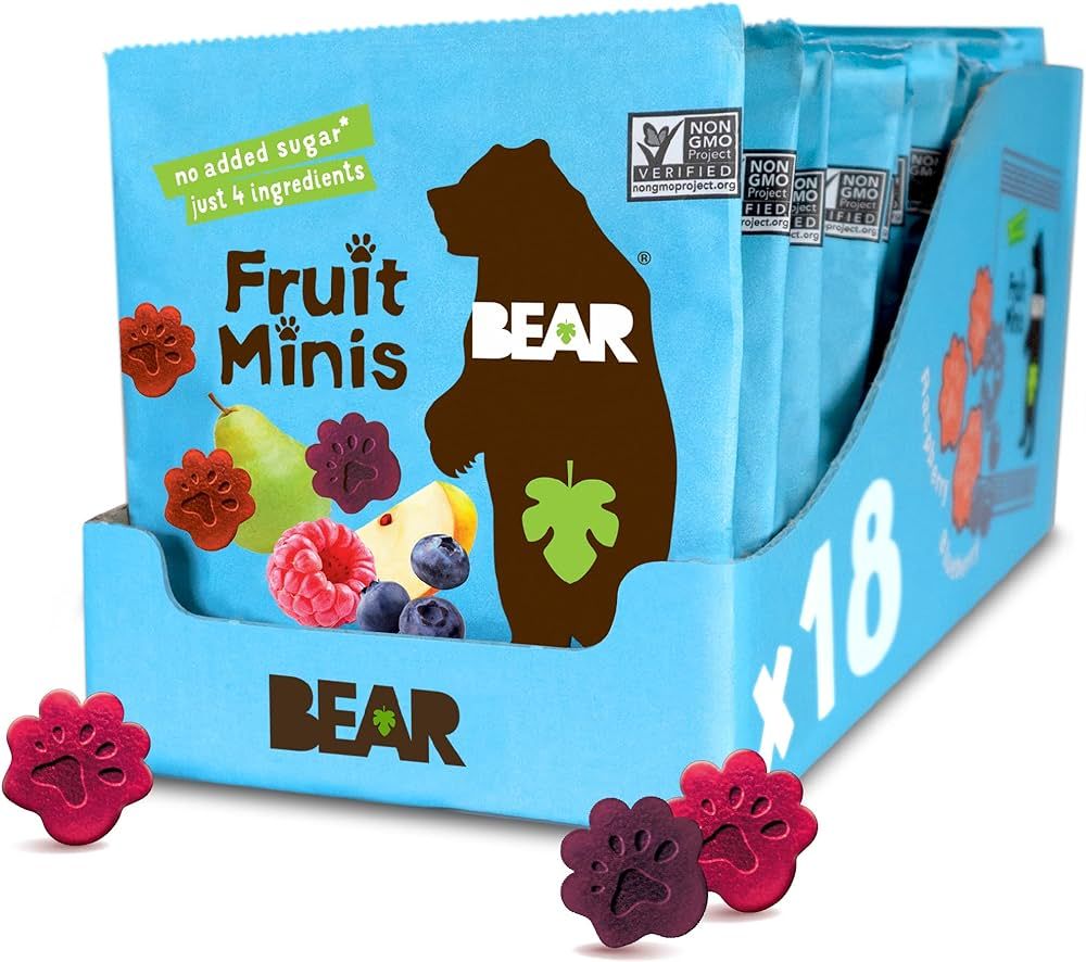 BEAR Real Fruit Snack Minis, Raspberry/Blueberry, No added Sugar, All Natural, Bite Sized Snacks ... | Amazon (US)