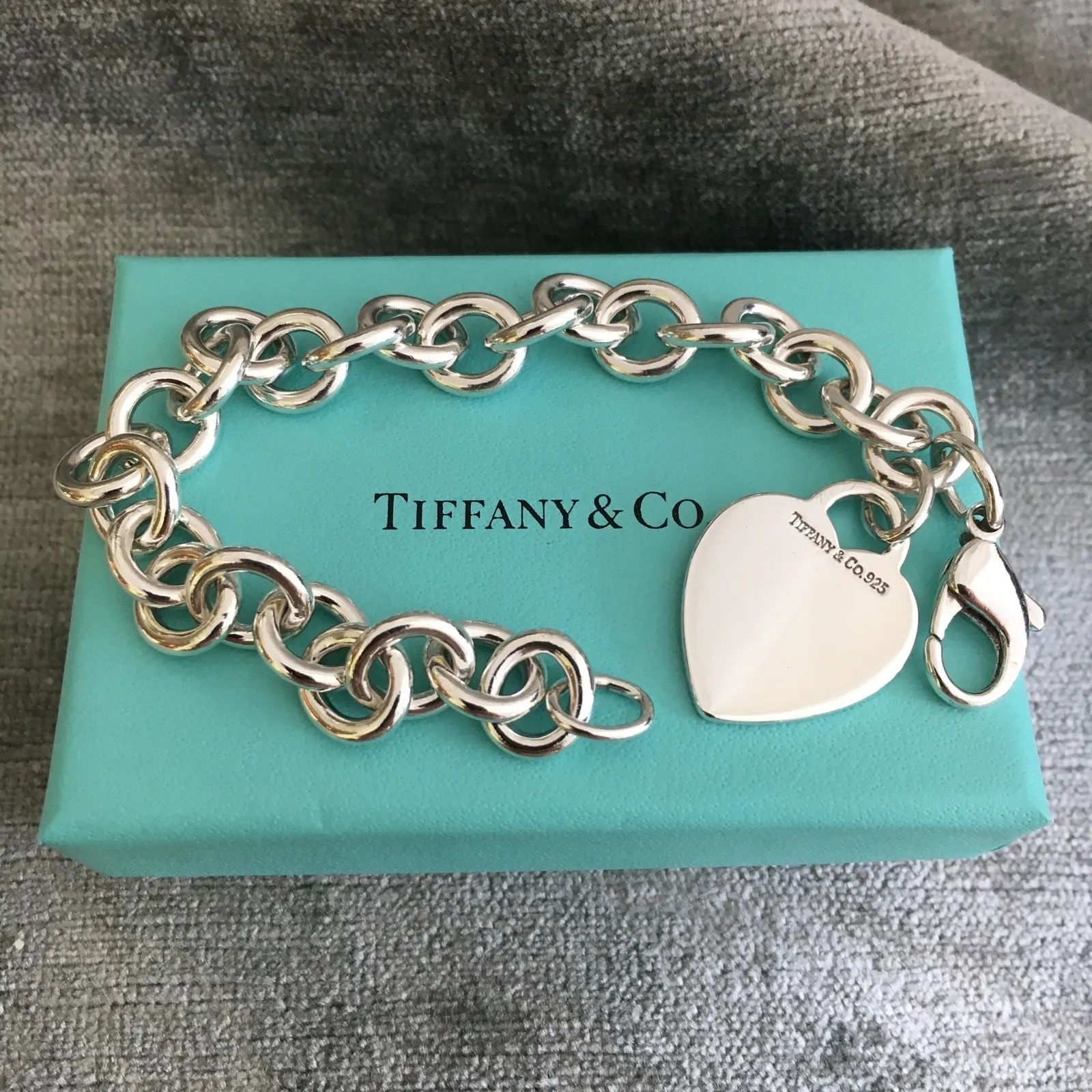 Tiffany & Co Blank Heart Tag Charm Bracelet with Blue Box in Sterling Silver  | eBay | eBay US