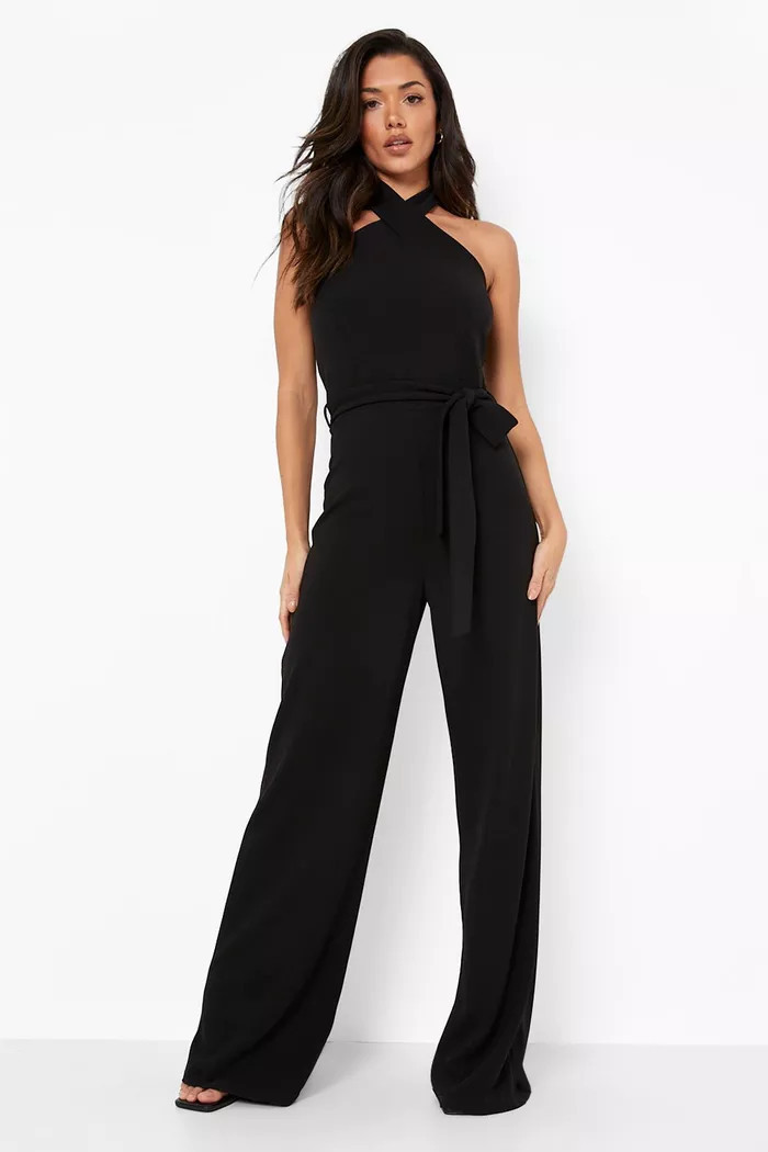Halter Belted Wide Leg Jumpsuit | Boohoo.com (US & CA)