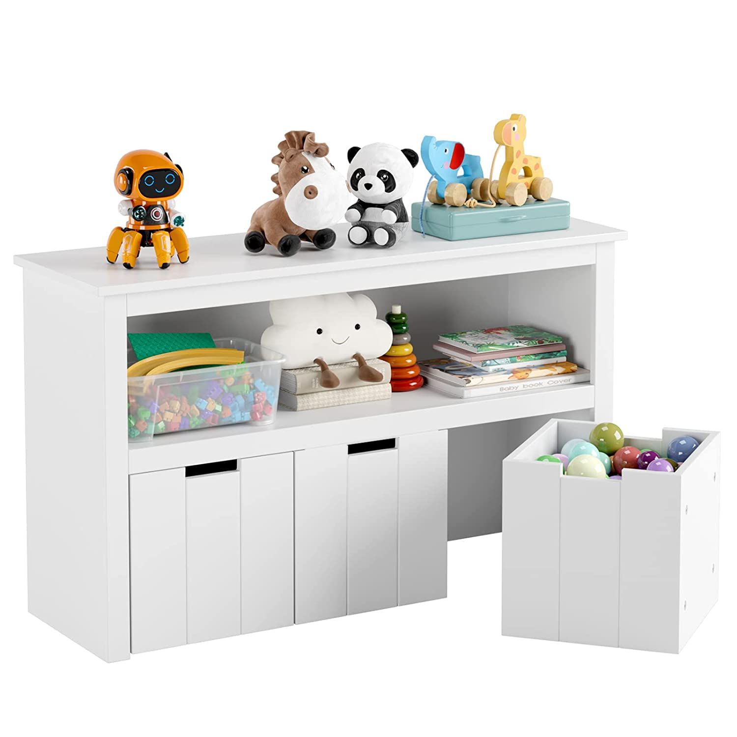 FOTOSOK Toy Storage Cabinet with 3 Movable Drawers, Floor Storage Organizer with Hidden Wheel & L... | Amazon (US)