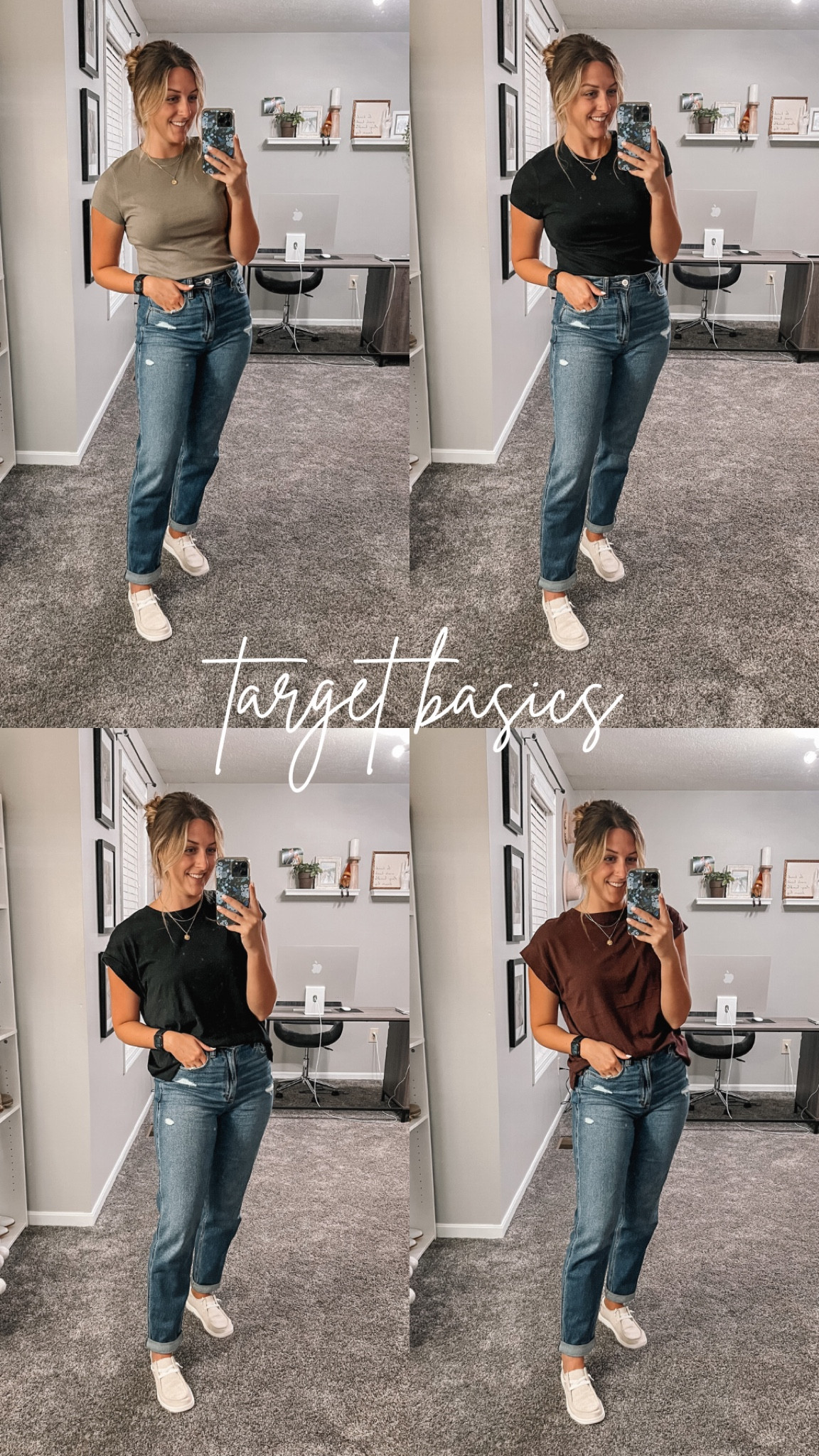 The best basic tops $10 and under! Perfect for casual, dress it up for work, both run TTS - I'm in a M // Jeans run TTS, I'm in a 6L (I'm 5'7") // Shoes run a little big, I sized down a 1/2 size to a 7

#LTKstyletip #LTKFind #LTKworkwear