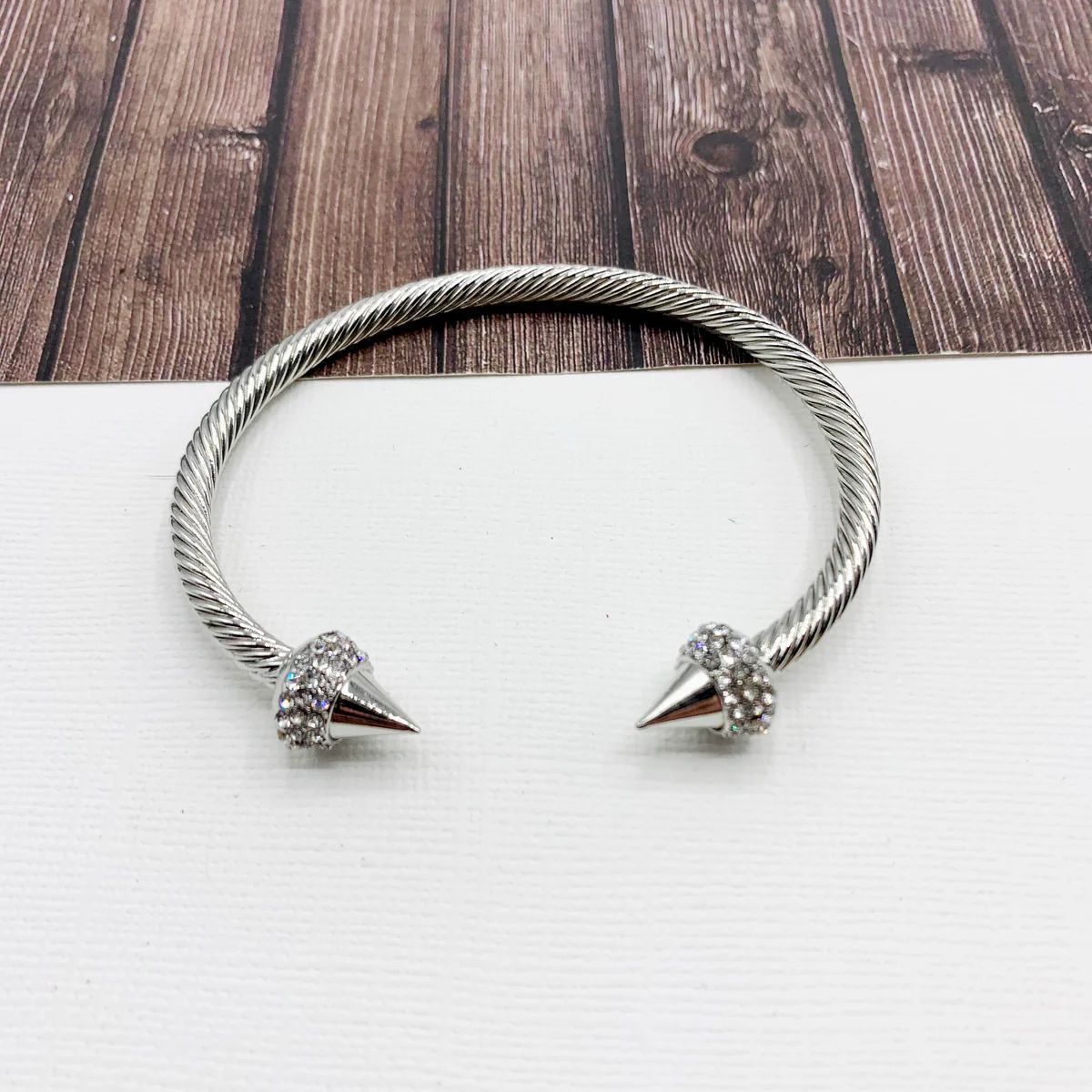 Cable Bracelet Collection :: Brielle Spiked Cuff Silver | Baubles & Bits