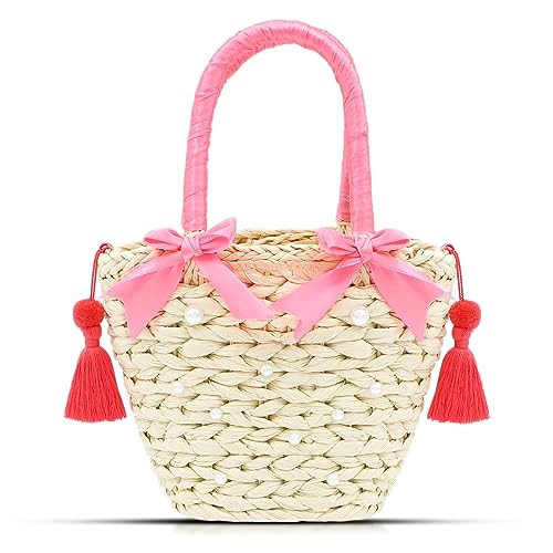 QTKJ Tote Bag, Straw Bag, Pink Straw Beach Bag, Bohemian Handmade Woven Bag, Crossbody Bags for Women Vacation, Travel, Daily Matching | Amazon (US)