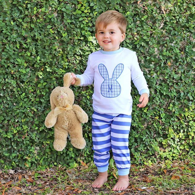 Applique Bunny Silhouette Loungewear Royal Blue Stripe | Classic Whimsy