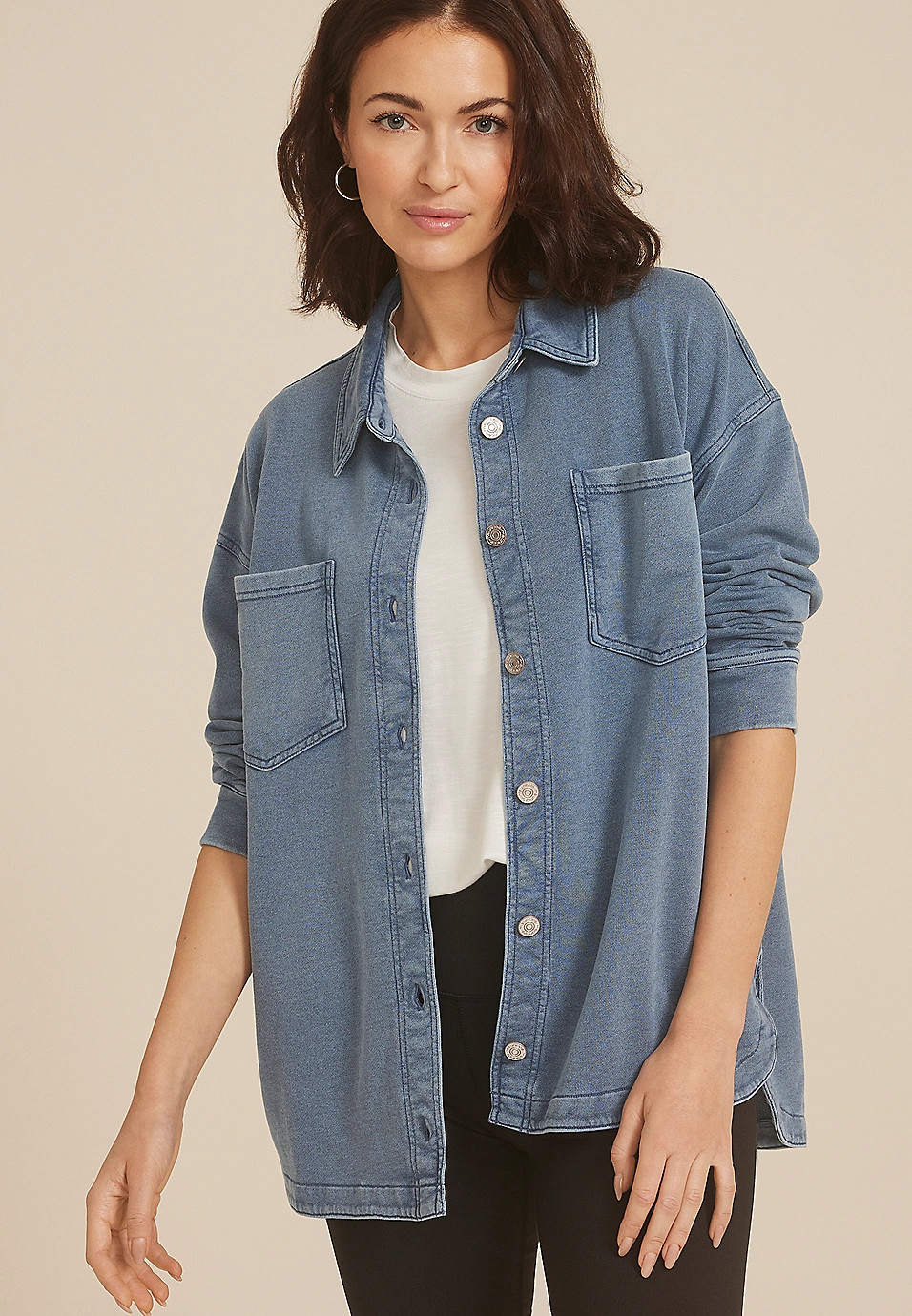 Washed Knit Denim Shacket | Maurices