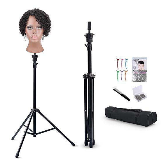 Klvied Reinforced Wig Stand Tripod Mannequin Head Stand, Adjustable Wig Head Stand Holder for Cos... | Amazon (US)