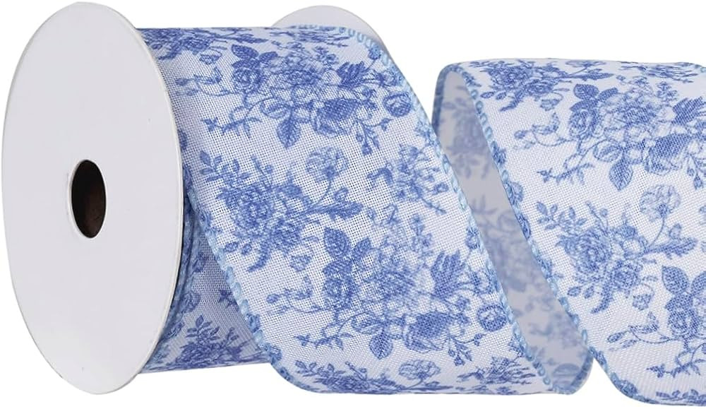 Blue Floral Wired Ribbon 2.5 Inch Vintage Flower Chinoiserie Printed Fabric Ribbon for DIY Crafts... | Amazon (US)