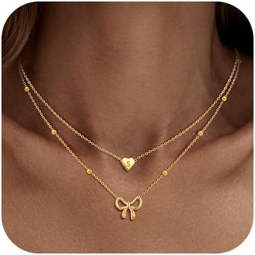 KSF Layered Initial Necklaces for Women Trendy, Bow Necklace 14K Dainty Gold Necklace Cute Small ... | Amazon (US)