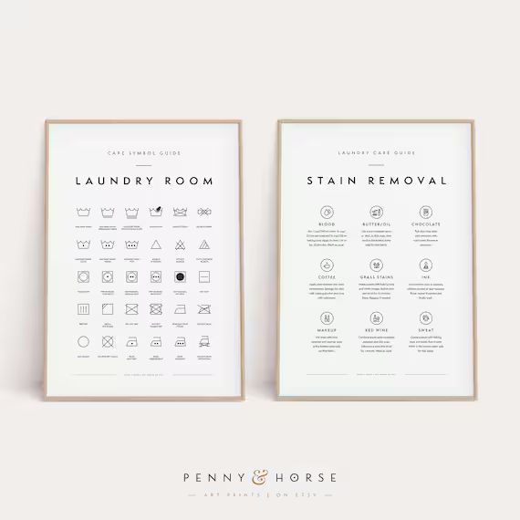 Laundry Room 2 Print Set, Printable Art, Laundry Wall Decor, Laundry Symbols Guide, Laundry Care,... | Etsy (US)