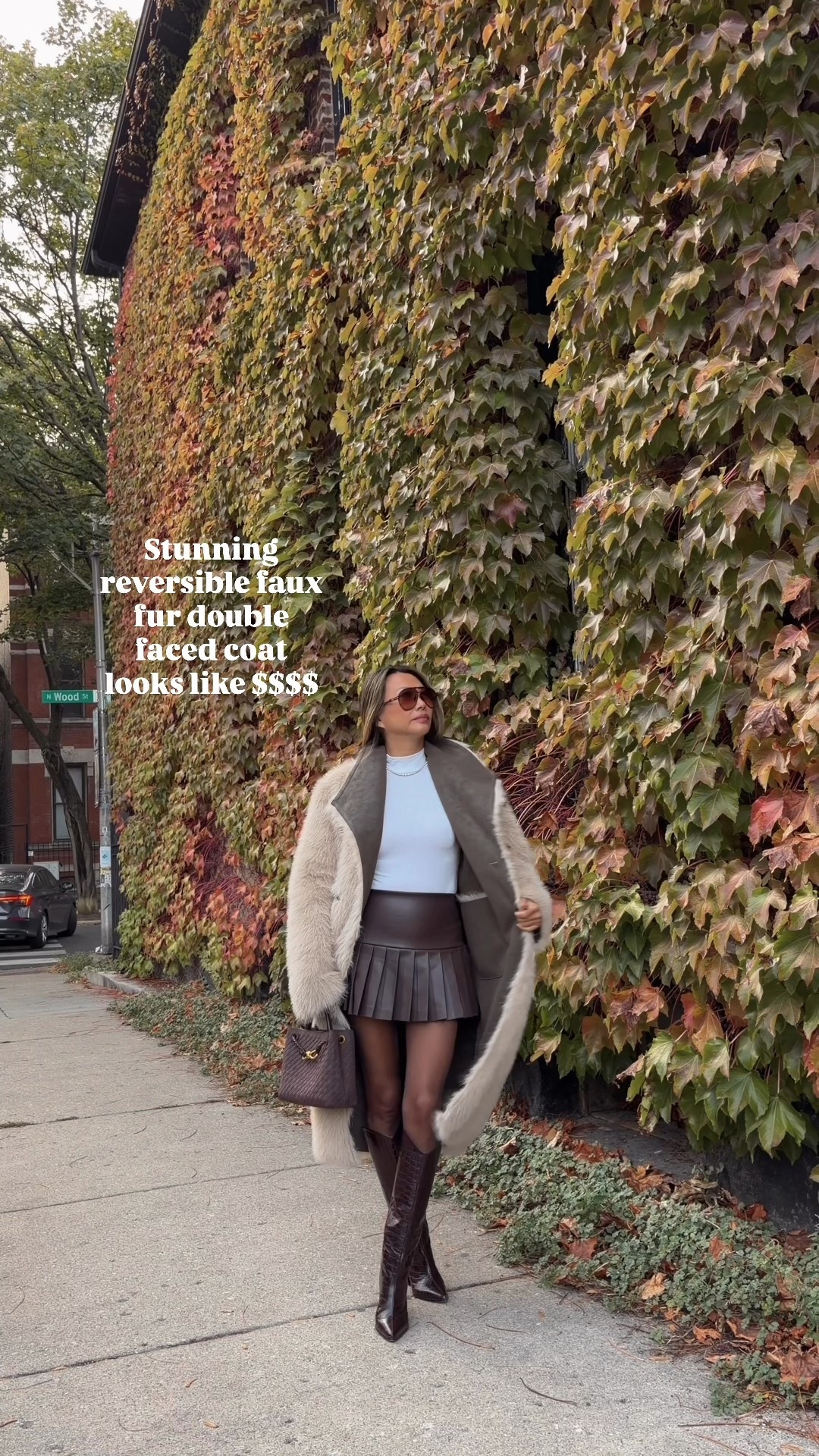 Zara reversible faux fur coat. Amazon bodysuit. Faux leather skirt. 
Size xs on coat. Small on everything else  

#LTKOver40 #LTKSeasonal #LTKHoliday