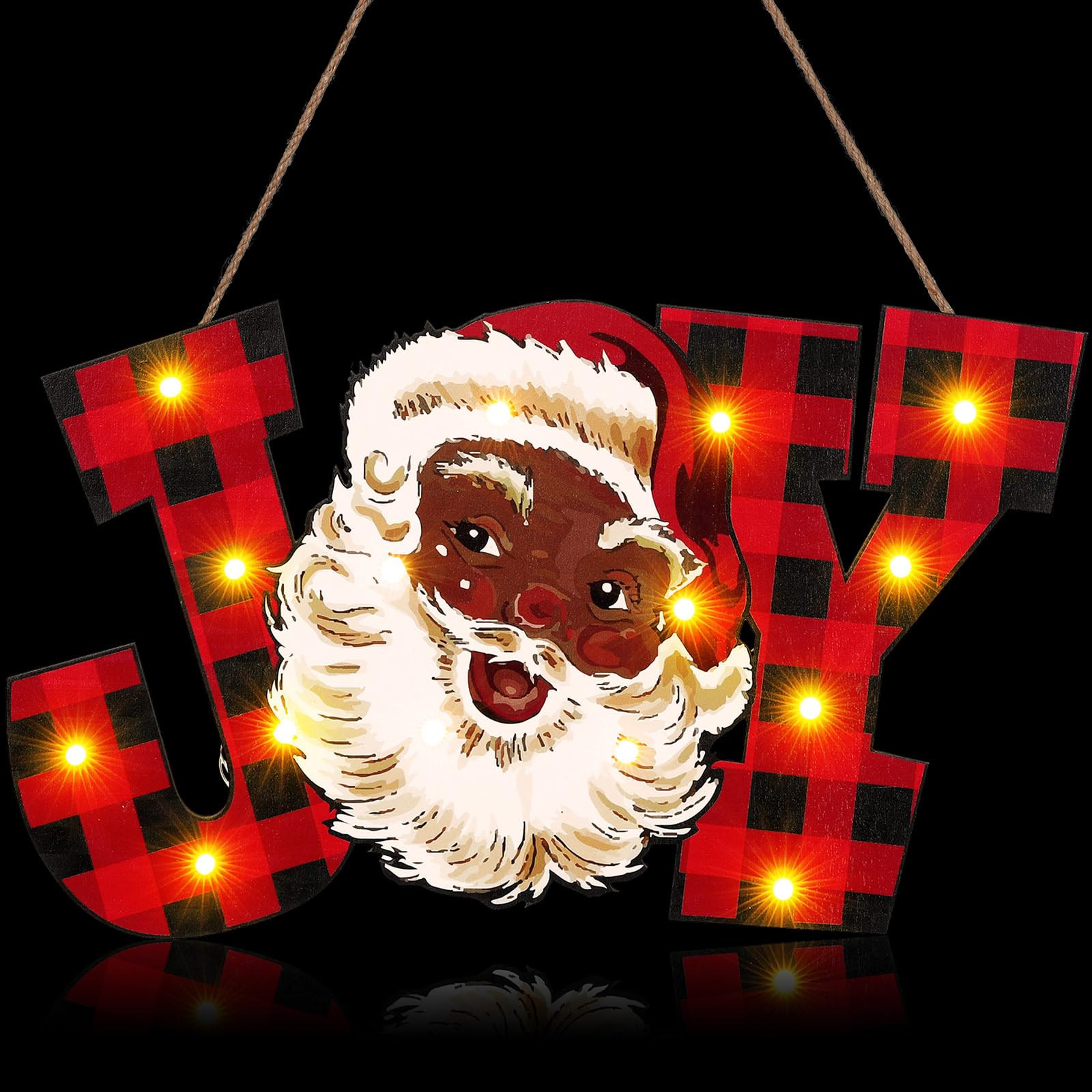 Riceshoot Black African American Santa Christmas Joy Wood Sign with LED Lights 13.8 x 8.3 Inch Vi... | Amazon (US)