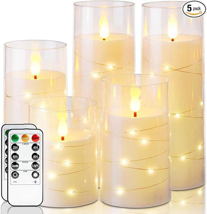 Homemory Flameless Candles with Embedded Star String Fairy Lights, Battery Operated Candles, LED ... | Amazon (US)