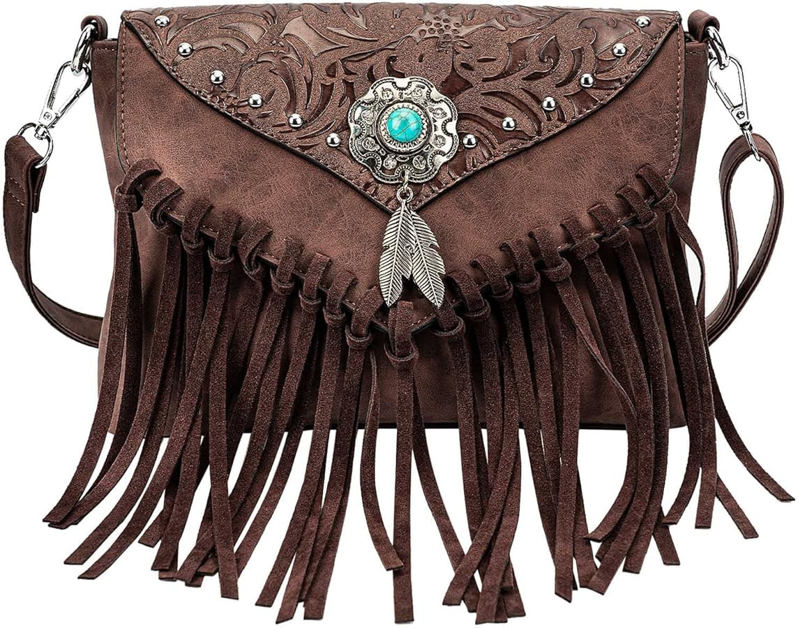 Small Crossbody Bags for Women Crossbody Handbag Fringe Purse Tassel Shoulder Bag Turquoise Conch... | Amazon (US)