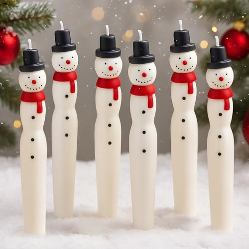 Nuanchu 6 Pcs Snowman Shaped Taper Candles White Snowman Candle Christmas Table Centerpieces Xmas Candlesticks Gifts Christmas Farmhouse Decoration for Dinner Holiday Xmas | Amazon (US)