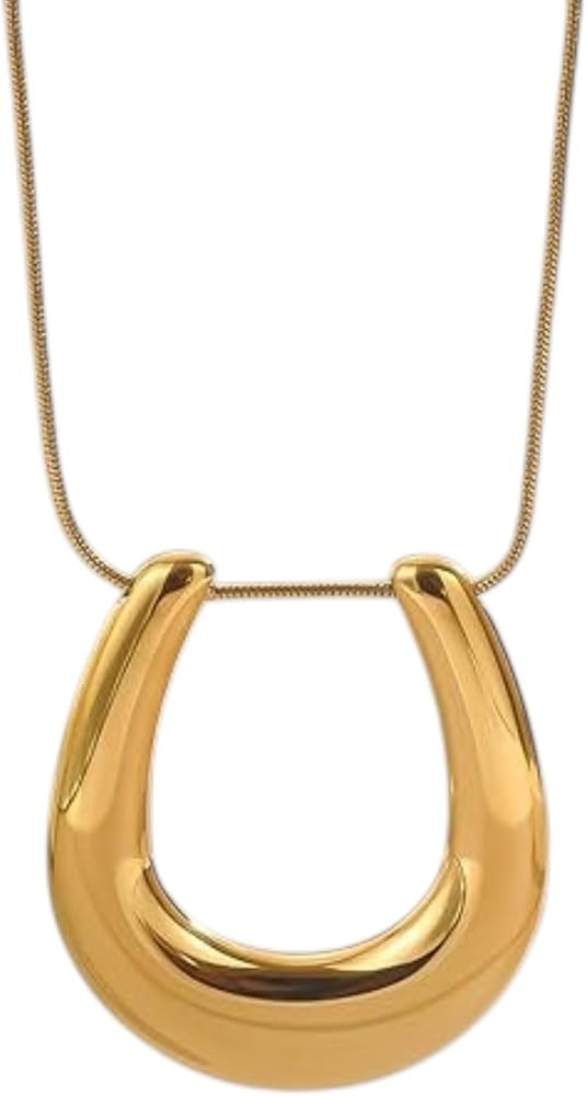 18K Gold Plated Horseshoe Sun Pendant Necklace, Satellite Beaded Snake Chain, Long Statement Jewe... | Amazon (US)