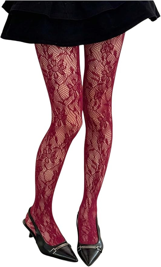 Milumia Women's Floral Lace Tights Patterned Fishnet Pantyhose Sexy Vintage Stockings | Amazon (US)