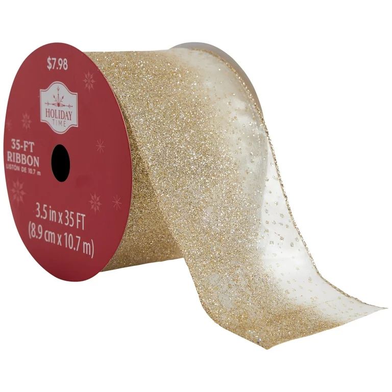 Gold & Silver Glitter Polyester Ribbon, 35 ft, by Holiday Time | Walmart (US)