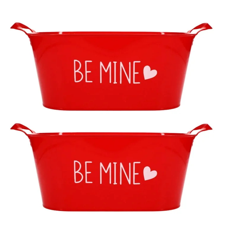 Valentine's Day Plastic Red Buckets with Handles, Be Mine Printed Design Multipurpose Container f... | Walmart (US)