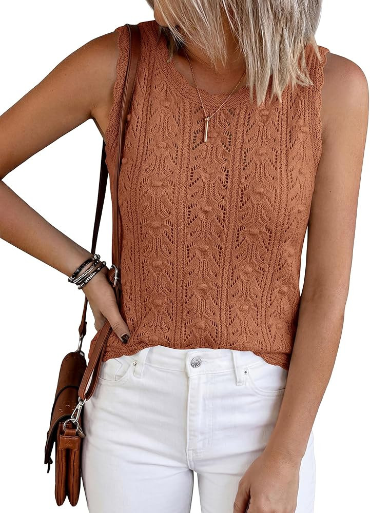 BTFBM Crochet Tank Tops for Women Hollow Out Sleeveless Loose Sweater Vest Top Summer Spring 2026... | Amazon (US)