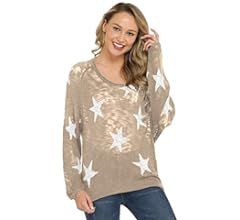 Pink Queen Womens Loose Star Sweater Long Batwing Sleeve V Neck Knitted Pullover Tops | Amazon (US)
