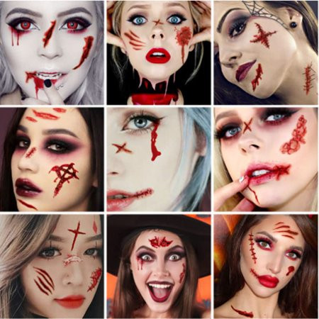 50Pcs 3D Halloween Realistic Scar Tattoo Stickers Zombie Scar Tattoo Fake | Walmart (US)
