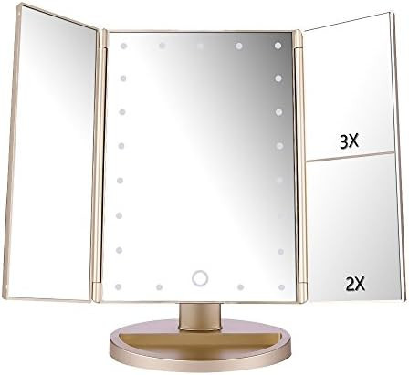 deweisn Tri-Fold Lighted Vanity Mirror with 21 LED Lights, Touch Screen and 3X/2X/1X Magnificatio... | Amazon (US)