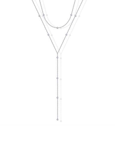 PAVOI Rhodium Plated Drop Beaded Tassel Lariat Necklace for Women | Dainty Necklace | Amazon (US)
